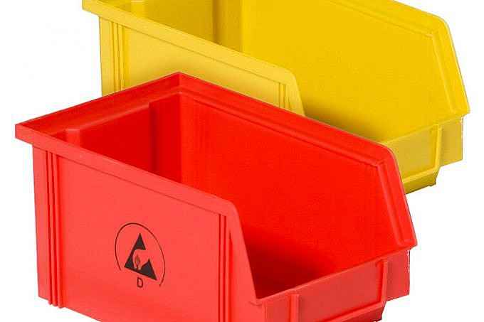 static dissipative coloured plastic container