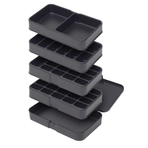 62065 – Conductive hinged lid small component box showing insert options